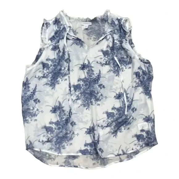 Carolina Belle White Blue Chiffon Ruffle Blouse L - Picture 1 of 4